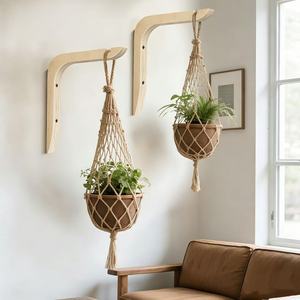 Support mural en bois massif pour plantes, crochet de suspension décoratif pour intérieur et extérieur avec support en corde - Product Image 2