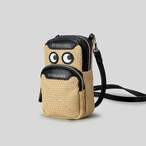<span class=keywords><strong>Sac</strong></span> bandoulière <span class=keywords><strong>mini</strong></span> pour femme en paille PP tressée, motif dessin animé yeux grands et mignons, nouveauté été plage - Product Image 3