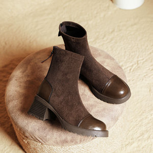 Moda stivali con tacco da <span class=keywords><strong>donna</strong></span> <span class=keywords><strong>scarpe</strong></span> con tacco alto <span class=keywords><strong>stivaletti</strong></span> da giorno eleganti tacco alto in pelle sintetica stivali corti da esterno per le donne - Product Image 5