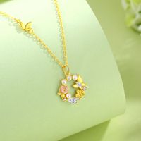 Kalung Mutiara Air Tawar Berlapis Emas Perak 925 Sterling dengan Hiasan Bunga Mawar dan Kupu-kupu untuk Wanita, Pertunangan, Pernikahan, Romantis