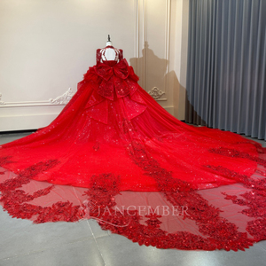 XS310 Luxury Heavy Beaded High Neck <b>Red</b> <b>Glitter</b> 2-In-1 Evening Mini Dress With Ball Gown - Product Image 3