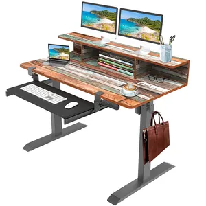 High Quality Adjustable Height Cheap Electric Standing Sit Stand Gaming Desk With Bookshelf And Keyboard Holder