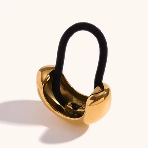Deslustre libre de acero inoxidable 316L oro grueso ancho brillante en forma de U banda de goma negra lazos para el cabello accesorios para niñas - Product Image 3