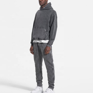 China Wholesale Acid Washed <b>Blank</b> Tracksuit Heavy <b>Weight</b> Custom Vintage Acid Washed Hoodie and Sweatpants Set Men - Product Image 2