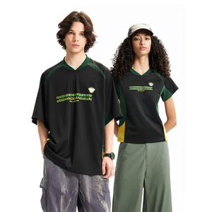 100% poliéster 200G deportes empalme estampado camiseta americana Retro deportes corte Color a juego manga corta Camiseta para hombres - Product Image 1