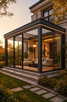Véranda en aluminium, bureau à domicile, pièce en verre, chauffage au sol électrique, résistant à la pluie, taille personnalisée, revêtement en poudre, design inspiré de la nature