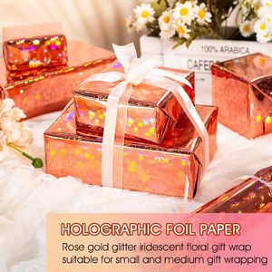 Rose Gold Wrapping <b>Paper</b> <b>Roll</b> 17 Inch X 33 Feet Holographic Floral Shiny Iridescent Gift <b>Wrap</b> for Birthday Christmas Anniversary - Product Image 2