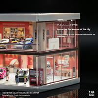 Vitrine de présentation de scène de garage en PVC double couche grande capacité 1/64 avec éclairage pour rangement de voitures miniatures, simulation de parking et salle d'exposition