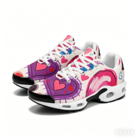 Op maat gemaakte Air Cushion Sneakers met hart-graffiti print, mesh hardloopschoenen, gepersonaliseerde Valentijnsdag casual schoenen voor dames