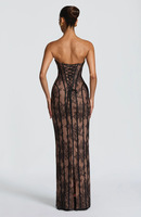 Robe longue à traîne Bettergirl 2026 Ramadan Sexy en dentelle transparente patchwork sans bretelles