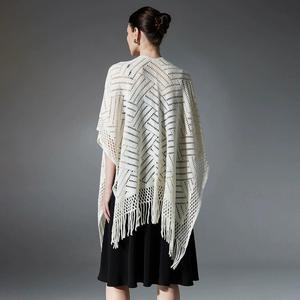 Hollow Out Knitted Tassel <b>Poncho</b> Shawl for Women Nordic Minimalist Open Front <b>Cape</b> Wrap Breathable Cover Up Casual Daily Shawl - Product Image 2