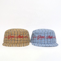 Gorra Plana Personalizada con Logotipo Bordado, Estilo Japonés a Cuadros, Gorra Vintage Sublimada con Diseño a Cuadros para Chicas y Mujeres