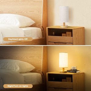 Nordic Bamboo Solid Wood Fabric Decorative Table Lamp Bedroom <b>Bedside</b> Study Homestay Multi-Mode Control Night <b>Light</b> Wholesale - Product Image 3