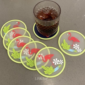 Diamond Art Flamingo Modern Coaster PVC Rubber Eco-Friendly Waterproof Heat Resistant Promotion Gift Stock Wholesale