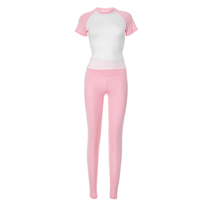 Vivibloook D25ST031 mujeres de cintura alta Fitness de manga corta traje Casual Slim Fit Yoga traje conjunto Casual 2 piezas conjunto para mujeres - Product Image 2