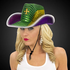 Chapeau de cowboy/cowgirl unisexe personnalisé en gros avec LED lumineuses et sequins, motif fleur de lys, pour défilés, bals masqués et fêtes de carnaval - Product Image 4