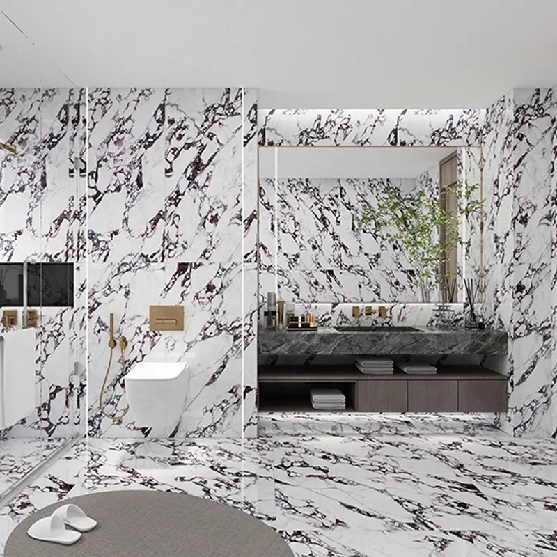 Stile caldo bianco lucido intero corpo pavimento in marmo lucido smaltato in porcellana metallizzata piastrelle in ceramica per soggiorno