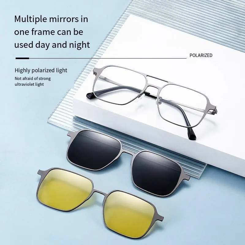 Gafas de Sol de piloto con Clip magnético 3D de visión nocturna 3 en 1 para mujer, gafas ópticas graduadas para miopía polarizadas de Metal para hombre 2024