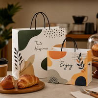Sac en papier personnalisé à poignée plate, sac en papier kraft écologique pour les magasins de snacks, à emporter, impression personnalisée, pour la livraison et le retrait