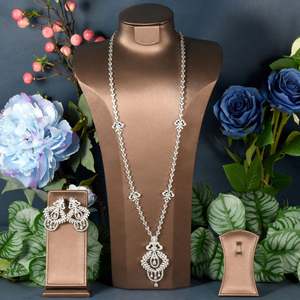 HIBRIDE à la mode 2 pièces Long collier boucle d'oreille ensemble de bijoux pour les femmes fête de mariage plein Zircon Dubai ensembles de bijoux de mariée cadeaux N-395 - Product Image 1