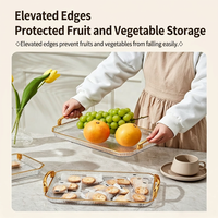 Multifunctionele 3-delige set fruitbak van voedselveilig plastic |   Luxe gouden rand dubbele handgrepen |   Ecologisch verantwoorde BPA-vrije snackbord