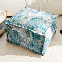 Pouf ottoman bohème en jacquard floral, repose-pieds doux pour la décoration intérieure, tabouret carré tropical en forme de palmier pour l'extérieur