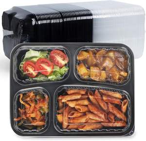 Boîtes à bento personnalisées à 6 compartiments, noires, pour emporter, jetables, en plastique, boîte à lunch bento - Product Image 1