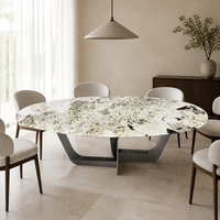 Table à manger irrégulière en quartzite naturel de Patagonie, 2000x950mm, base en métal brillant, vente en gros pour salle à manger