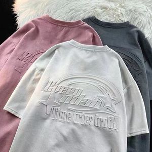 OemカスタムファッションメンズプレーンTシャツPour Hommesコットン半袖エンボス加工ロゴクルーネックTシャツ - Product Image 2