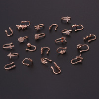 Anneaux de nez indiens en forme de U plaqués or pour femmes, avec strass, fleurs et cœurs, manchette d'oreille, bijoux de corps sans perçage, en laiton