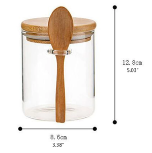 2026 NOUVEAU <span class=keywords><strong>sucrier</strong></span> avec couvercle en bambou et cuillère en <span class=keywords><strong>verre</strong></span> transparent pour le stockage de la cuisine - Product Image 3