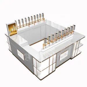 Customized Glass Cosmetics Display Showcase Island Modern Cosmetic Kiosk Perfume Bar Perfume Mall Kiosk With Display Bottle