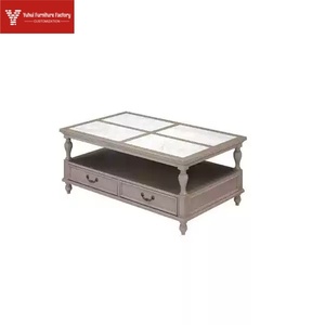 Table basse de style américain de luxe, table basse en bois massif avec tiroirs en ardoise blanche, table d'angle de rangement pour le salon - Product Image 5