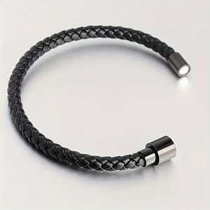 Pulsera de Cuero Trenzado para Hombre con Cierre de Acero de Titanio Negro, Estilo Minimalista, Joyería para Regalo - Product Image 4