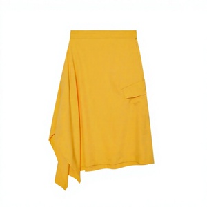 PB&ZA Wholesale Summer New Arrivals Vintage Natural <b>Woolen</b> Fashionable Versatile commuter Asymmetrical Hem Midi <b>Skirt</b> Pocket - Product Image 4