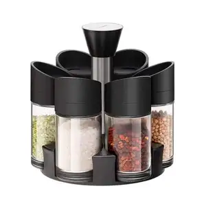 Kitchen Revolving Spice Rack Spice Jar Glass Bottles With Container Storage Rack Pepper Seasoning Sprayer Dispenser Salt Shakers