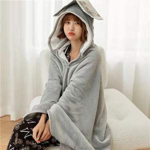 Dormitory Office Nap Air Conditioner Wearable Plaid Polyester Shawl Flannel <strong>Hoodie</strong> Blanket Soft Warm Winter Anti Dust Mite Study - Product Image 2