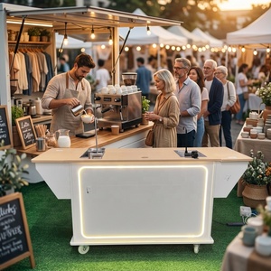 Carrito de Café Móvil de Madera de Grado Alimenticio, Puesto de Bebidas, Barra con Logotipo Personalizado y Caja de Luz para Tiendas Pop-up, Bodas y Negocios en Centros Comerciales - Product Image 1