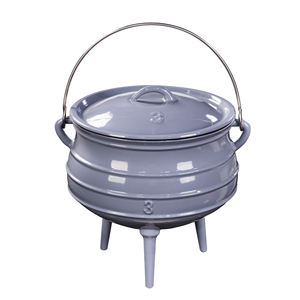 Cocotte en fonte émaillée à trois pieds avec poignée en fil métallique pour cuisson en extérieur - Product Image 1