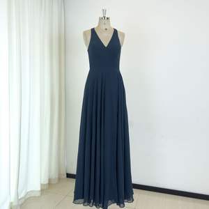 Robes de demoiselle d'honneur TEENYEE modernes et tendance en mousseline de soie avec fente latérale devant, col en V, bleu marine foncé, <span class=keywords><strong>robe</strong></span> de soirée élégante - Product Image 1