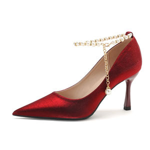 Chaussures à talons hauts en soie <span class=keywords><strong>grande</strong></span> <span class=keywords><strong>taille</strong></span> <span class=keywords><strong>44</strong></span>, confortables, avec chaîne de perles, couleur champagne, pour mariée et demoiselle d'honneur, collection 2024 - Product Image 3