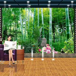 Papier peint mural 3D auto-adhésif personnalisé Forêt <span class=keywords><strong>de</strong></span> bambou petite route, non-tissé, pour salon, canapé, chambre, fond <span class=keywords><strong>de</strong></span> té<span class=keywords><strong>l</strong></span>évision - Product Image 3