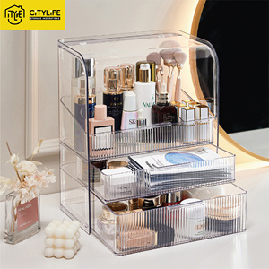 CityLife Modern Redbook Organizador de escritorio Caja de maquillaje transparente de gran capacidad con cajones para mascotas a prueba de polvo Almacenamiento de cosméticos PP - Product Image 1