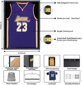 Jersey Vitrinen rahmen Abschließbarer Shadow Box Sports Jersey Rahmen mit UV-Schutz Acryl Kleiderbügel für Baseball Basketball