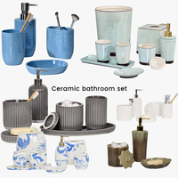 Ensemble de salle de bain en céramique Décoration de luxe Accessoires pour la maison Couleur blanche mate moderne accentuée avec une pièce en bambou Ensemble de salle de bain d'hôtel