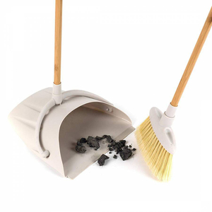Ensemble <span class=keywords><strong>balai</strong></span> et pelle à poussière pliables avec manche en bambou, coupe-vent, autoportants et compacts, en plastique pour la maison - Product Image 2