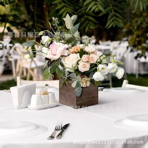 Pot de fleurs carré en bois, mini conteneur pour plantes de bureau, pour décorations de table de mariage, jardinière en bois massif avec fleurs - Product Image 3