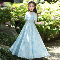 Robe de plage princesse élégante en mousseline florale transparente pour filles, taille moyenne à grande, coupe trapèze, idéale pour l'été