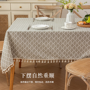 Skydense Linen Style Printed Tassel <b>Tablecloth</b> Rectangular Waterproof Home Use Geometric Pattern Table Cover - Product Image 3