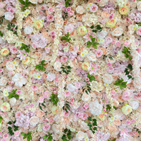 Dinding Bunga Artifisial NINI dengan Panel Mawar Sutra Pink dan Hydrangea, Latar Belakang Bunga Pernikahan Realistis untuk Dekorasi Pesta